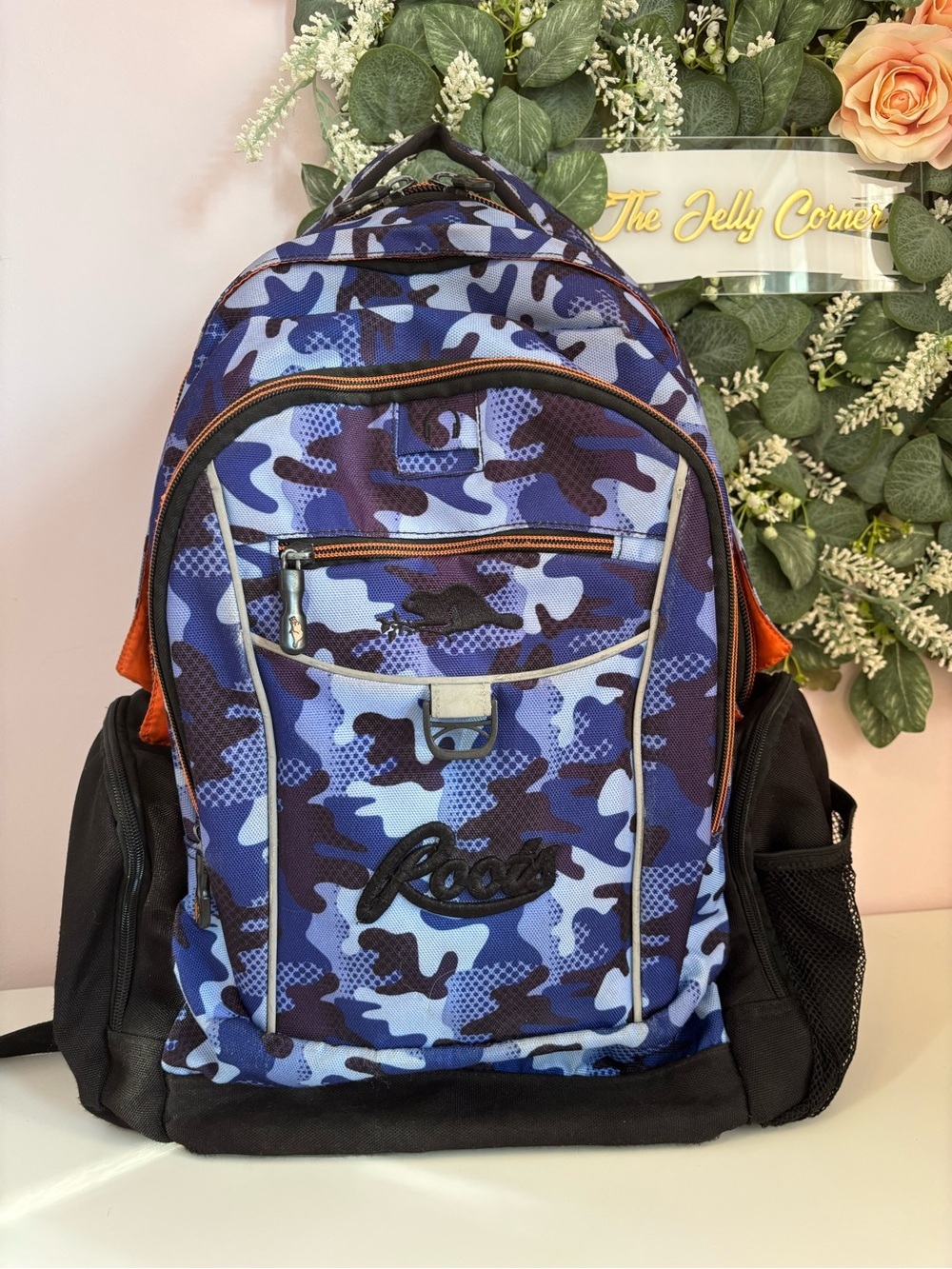 Roots Blue Camo Backpack with Black Accents
